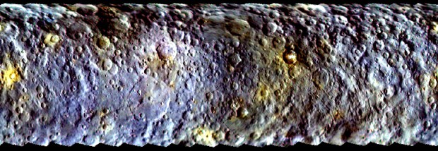 Mapa de Ceres com exagero de cores, feito pela Dawn (Crédito: Nasa)