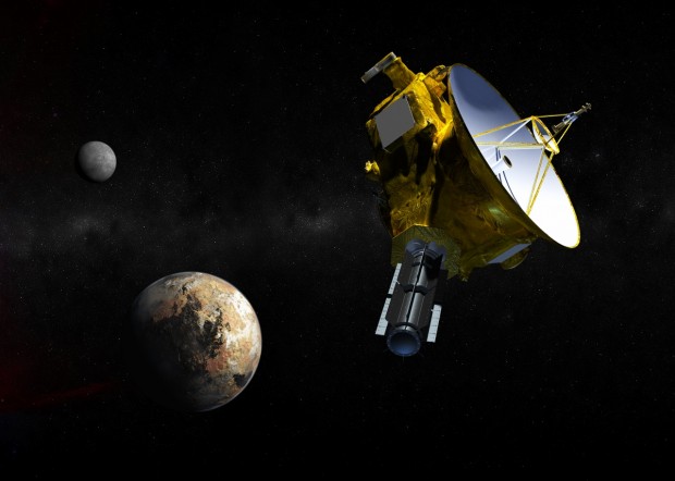 Concepção artística da New Horizons chegando a Plutão (Crédito: Nasa)