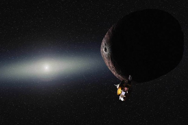 Concepção artística da New Horizons visitando o 2014 MU69, em janeiro de 2019. (Crédito: Nasa)