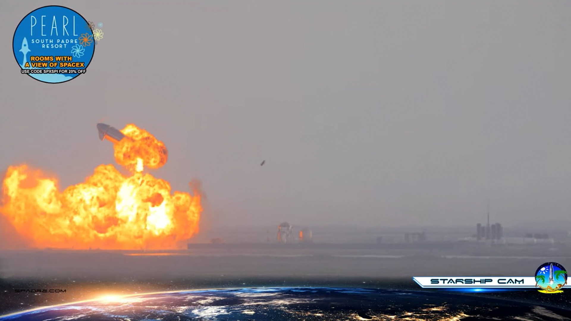 Protótipo explode após pouso (Spadre/Pearl South Padre Resort via Youtube/via Reuters)